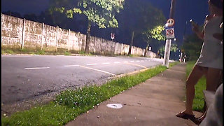 Risky Handjob on the Street in Naughty with an Eye on Erection!