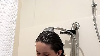 Beautiful Brunette Big Boobs Rides Fake Cock