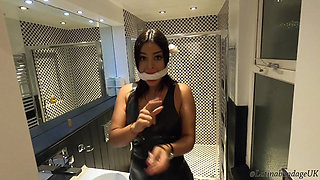 Sexy Latina Tied up and Cleave Gagged Wearing Latex and High Heels!