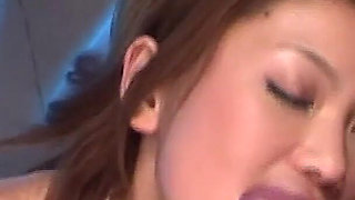 Asian Sex Fest Scene 1: Beautiful Japanese Girl Runa Sezaki in a Dress Sucking Three Cocks at Once