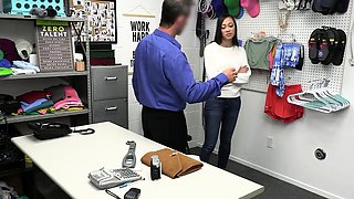 Busty asian thief is fucked by an older officer to get free