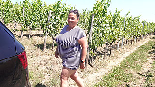 Horny Mature Woman Masturbates with Dildo in the Car