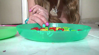 Sexy Kitten Swallows Gummy Bears!!