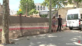 Bound teen public whipped and banged
