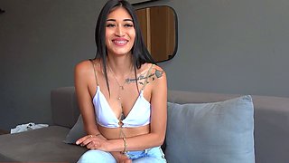 Skinny Latina Lingerie Model Stretched