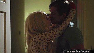 Petite stepsister with small boobs rides stepbro cock