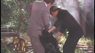 Busty blonde gets her asshole fingered and pool stick shoved in her pussy