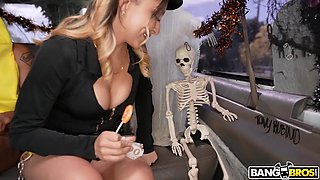 Busty harlot has steamy fuck for Halloween - Bang Bus