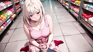 Public Supermarket Sex with Stunning Blonde Anime Beauty - Multiple Intense Positions