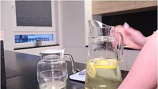 Its So Hot, Drink This For Me... Nude Blonde Pees In Lemonade Pitcher - Pov