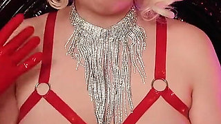 Sexy Hot Blonde MILF Eating Donuts - Food Fetish in Latex Rubber Opera Long Gloves