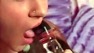 Kinky moist taco brunette anal toy play during masturbating