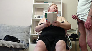 Jerking off a Dick, Fucking a Neighbor in Her Mouth and Cumming on Her Huge Tits