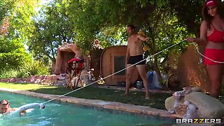 HOT brunette lifeguard with huge-tits Eva Notty fucks by the pool
