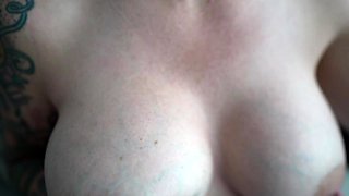 Amateur cougar MILF with small boobs is jerking cock
