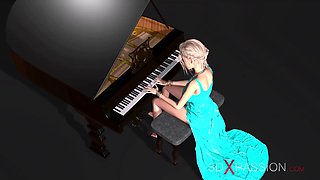 The guy in skull mask fucks a young female pianist