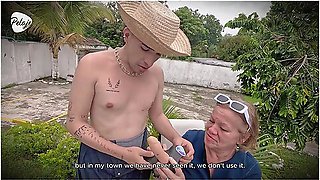 Grandma Has Bad Intentions And Convinces Gardener To Let Her Fuck Him In The Ass With The Strap-on