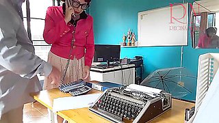 Office Domination Boss Fucks Secretary While She Is On The Phone. Blowjob In Office Full