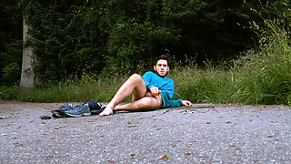 Caught pissing and jerking off outdoors - gay public exhibitionist
