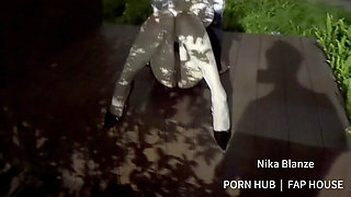 Hot, Sheer-stockinged, High-heeled, Lusty College Girlfriend-public Exposure in a Mall and Passionate Outdoor Sex