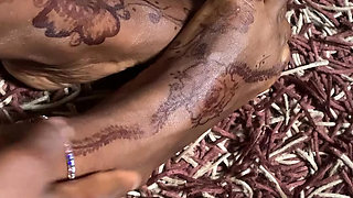 Hot ebony babe foot massage section