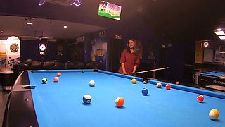Big booty Thai GF plays pool and blowjob