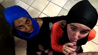 Two Hijab-wearing Women Suck Dick and Get Facial