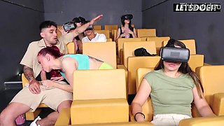 Bra-less Red-haired Gives the Spittiest Head of Her Life in a Flick Theater