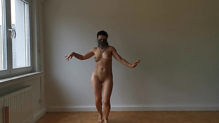 Collared Naked Beauty in Veil: Slow Seductive Slave Dance