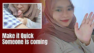 Almost Caught, Glasses Hijab Girl Doing Blowjob in the Car