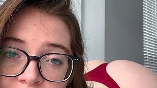 Horny Redhead in Red Thong Teases with Dirty Talk, Ass