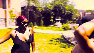 Angry Black Dominatrix whipping w slave