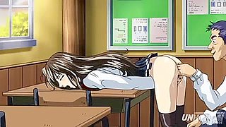 She gets fingered from behind and squirts in the toilet, then gets a handjob, a blowjob and bukkake.