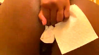 cute young black girl pissing & twerking on the toilet in the women's bathroom