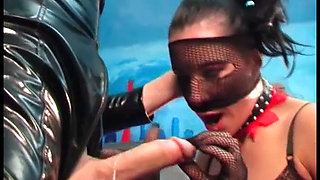 Fetish girl in leather boots and fishnet mask ass fucked