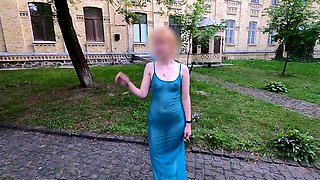 walks in a transparent dress