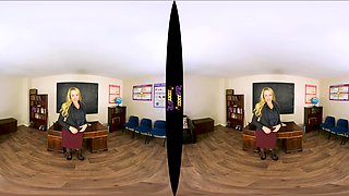 Back To School; Teacher Student Strip Solo Blonde Huge Natural Tits Shaved Pussy Black Nylons