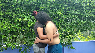 out door terrace rain romance with boobs suck and boobs press