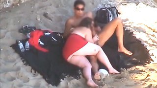 Chubby Niece devours cock on the beach