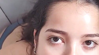 Facial Cum in POV - the Young Brunette Knelt and Had to Suck Until She Got All Messy