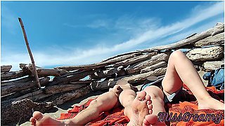 Voyeur Watching Us While My Hot Wife Masturbating And Cumshot Cock In Nudist Beach Public 02