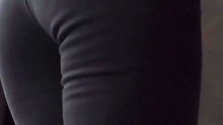 Sexy MILF In Tight Black Jeans Flashing White Thong Whale Tail
