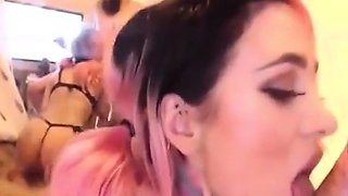 Tattooed Amateur Gives Lucky Man Intense Webcam Blowjob