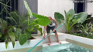 Threesome with Colombian Big-bootied Girls Fucking the Pool Boy with Their Big Tits - Sthefycupcake & Alejandra Palacios