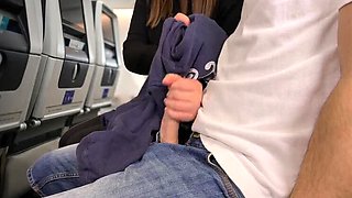 Stranger Handjob on Airplane - Public Cock Flash Makes Him Cum