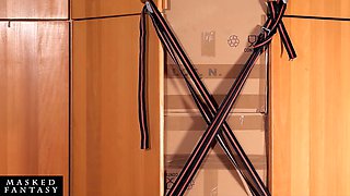 Witch Locks a Man in a Box to Suck and Jerk His Cock to Milk His Cum Into Her Mouth