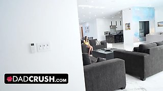 Dadcrush - horny stud moves daughter-in-law Aften Opals pants and catapults his finger in her teen cunt