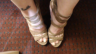 Natural long toenails strappy high heels