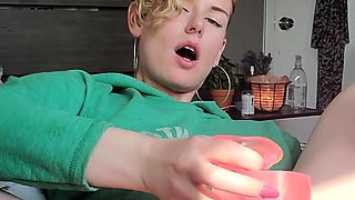 beauty blond sex toy masturbates