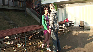 Hot Brunette Gets Eaten Out and Fingered by Older Guy Outdoors